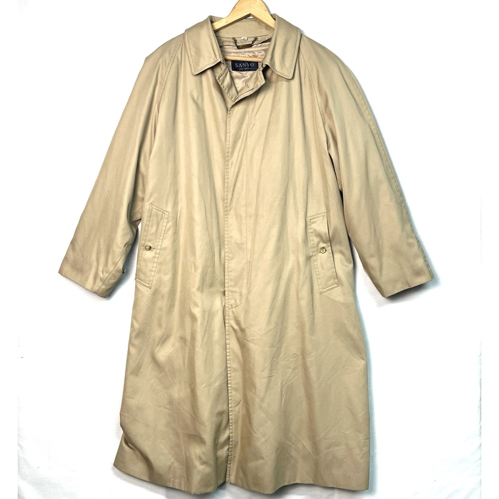 Sanyo Tokyo New York VTG Khaki Trenchcoat Jacket‎ Size L Wool Lined